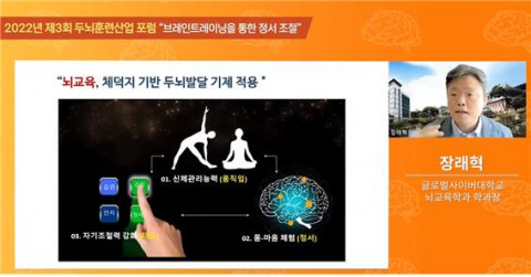 글로벌사이버대학교 뇌교육융합연구소가 후원한 ‘2022 제3회 두뇌훈련산업 포럼, 브레인트레이닝을 통한 정서 조절’에서 발표하고 있는 장래혁 글로벌사이버대학교 뇌교육학과 학과장