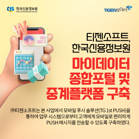 티젠소프트가 한국신용정보원 ‘마이데이터 종합포털 및 중계플랫폼 구축’ 사업에 모바일 푸시 솔루션을 구축했다