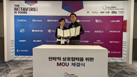 왼쪽부터 ‘K 글로벌 실리콘밸리 2022’에서 업무 협약을 체결한 컬처플리퍼 소피아 리 대표, 조아라 이수희 대표