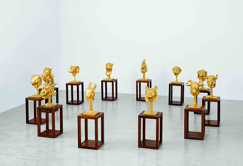 Circle of Animals/Zodiac Heads (Gold), Pig: 50 x 35 x 70 cm, Phoenix: 41 x 33 x 88.5 cm, Dog: 55 x 3