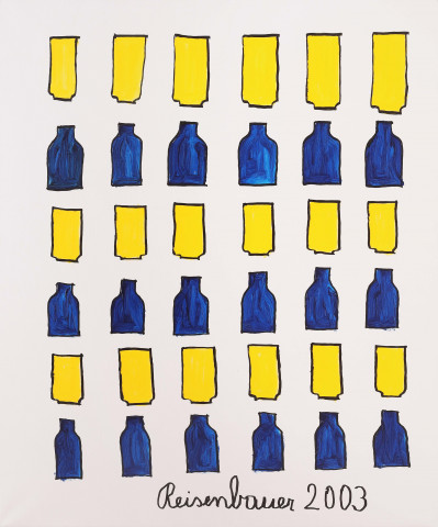 병 그리고 유리잔, 캔버스에 에딩펜과 아크릴, 2003