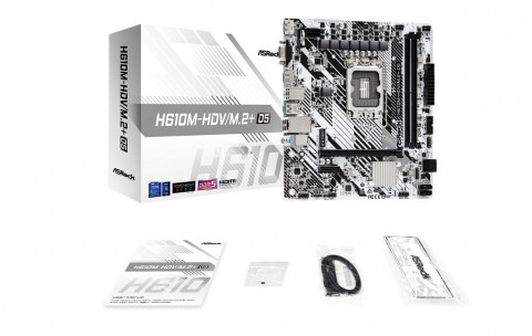 대원씨티에스가 공급하는 인텔 플랫폼 대응 애즈락 H610M-HDV/M.2+ D5 메인보드는 소켓 LGA 1700 기반의 인텔 12세대와 13세대 지원 제품이다. M-ATX 레이아웃