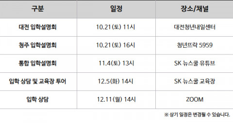 SK 뉴스쿨 2024년 신입생 모집 입학 설명회 일정