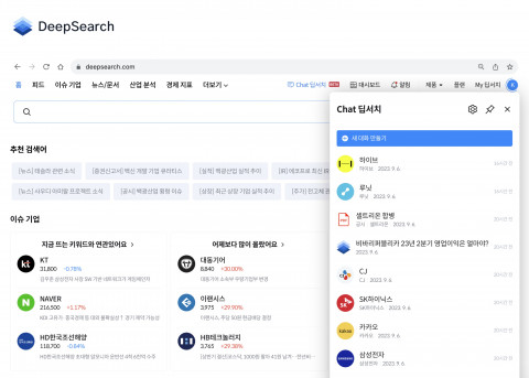 기업 데이터 기반 AI 플랫폼 딥서치가 공개한 대화형 AI ‘챗딥서치’ 홈 화면