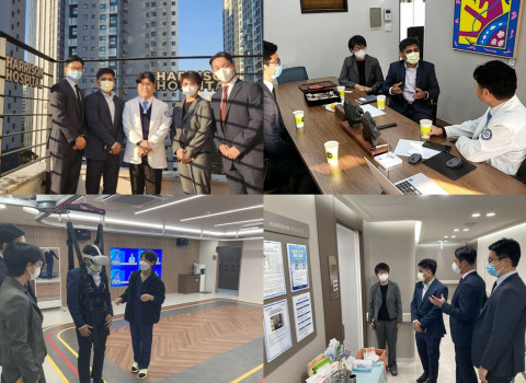 파탄가르 카디널헬스 전무가 청담해리슨병원을 견학하며 VR 하늘걷기를 체험하고 있다