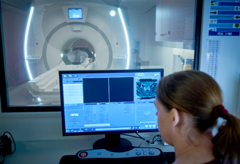 A radiologist looking at MRI exam images (Photo: Business Wire)