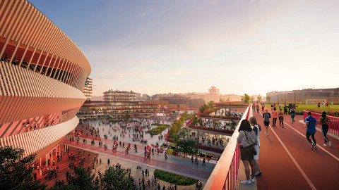 Benfica - New masterplan for the Estádio da Luz Stadium, designed by Populous: Night-time aerial ima