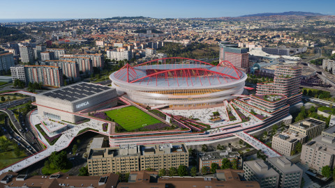 Benfica - New masterplan for the Estádio da Luz Stadium, designed by Populous: Daytime Aerial image.