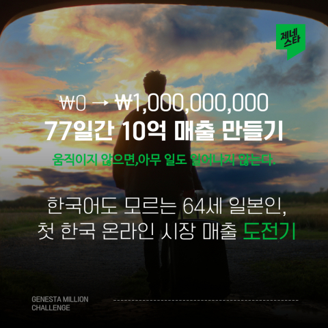 글로벌 본사 인증 브랜드 제네스타(GENESTA)가 진행하는 ‘77일간 매출 20억 도전’ 실험 프로젝트를 통해 12년 경력의 한국 전문가와 64세 일본 초보가 각각 10억 매출 