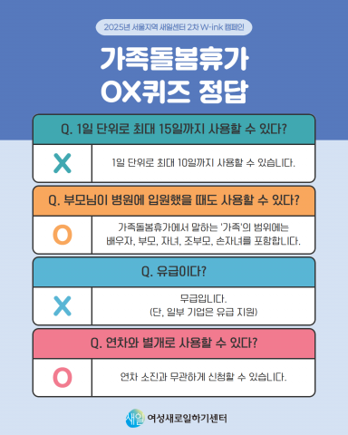 가족돌봄휴가 OX퀴즈 정답