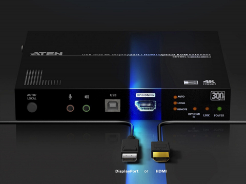 DisplayPort/HDMI 콤보 포트 설계로 로컬과 원격 콘솔에서 각각 HDMI 또는 DisplayPort를 선택해 연결할 수 있어 장비가 혼재된 현장에서도 구성 변경 없이 유