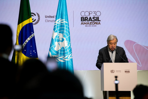 11월 20일 COP30 블루존 공식 행사에 참여한 안토니우 구테흐스(António Guterres) UN 사무총장이 연설하고 있다(제공: WWF)