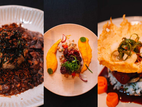 ‘2025 한식요리대회: 장(醬)’ 결선 요리들. 왼쪽부터 한국 된장으로 브라질의 국민음식인 ‘페이조아다’를 재해석한 ‘페이조아다 서울’, 돼지갈비와 퓌레를 조합한 요리, 고추장 