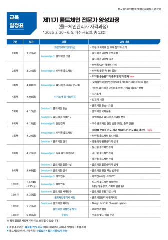 ‘제11기 콜드체인 전문가(콜드체인관리사) 양성과정’ 일정표(제공: 한국콜드체인협회)