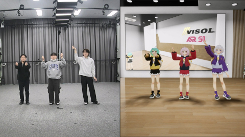 AR-51 마커리스 모션캡쳐 시스템으로 수집한 모션 데이터를 실시간으로 비솔 자체 제작 캐릭터에 적용한 화면
