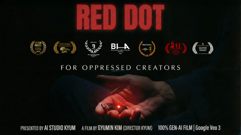 세계 영화제에서 현재까지 13관왕을 수상한 ‘레드 닷(RED DOT)’의 가로 버전 포스터. 김규민 감독(귬감독)은 국내 AI 창작물의 우수성을 알리기 위해 다수의 창작활동을 진행