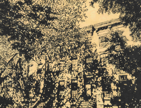 송화가루와 목탄을 이용해 빛과 그림자를 표현한 작품 ‘Shadow of the trees’