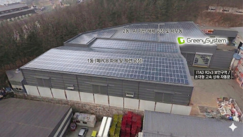 글로벌 보안·환경 표준인 R2v3 인증 요건을 완벽히 충족하도록 설계된 그리니시스템의 최첨단 스마트 팩토리 조감도. 100억 원 규모의 설비 투자를 통해 올해 3분기 내 AI 로봇