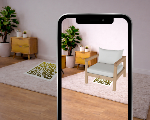 AR 플랫폼 ‘QAR’ 활용 사례. 실제 공간에 가상의 가구를 배치해 크기와 위치를 미리 확인할 수 있다