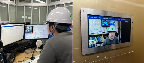 금천종합복지타운 승강기 내부에 설치된 AI 안전관리시스템 모니터 및 관리 현장(사진=금천구시설관리공단)