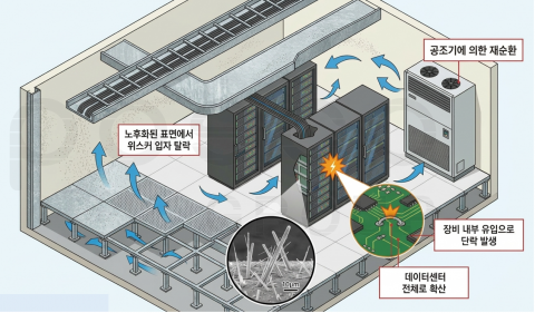 데이터센터에 결함을 유발하는 ‘징크 위스커(Zinc Whisker)’ ai 기반 생성 이미지