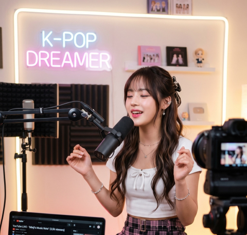 KPOPTV가 AI 기술로 제작한 K팝 신곡 ‘K-POP Dreamer’를 공개했다. 사진은 신곡 노래 가사를 기반으로 만든 AI 생성 이미지