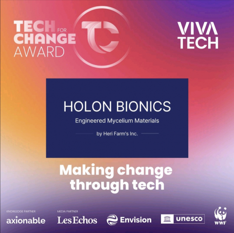 헤리팜스의 바이오소재 브랜드 홀론바이오닉스(Holon Bionics)가 ‘비바테크 2026’의 공식 지속가능 혁신 프로그램인 ‘Tech For Change’ 선정 기업으로 이름을 