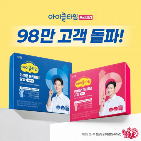 아이클타임 프리미엄이 누적 고객 98만 명을 돌파했다. 검증된 인체적용시험 결과와 탄탄한 제품력을 바탕으로 대한민국 키 성장 트렌드를 주도하며 성장기 자녀를 둔 부모들 사이에서 높