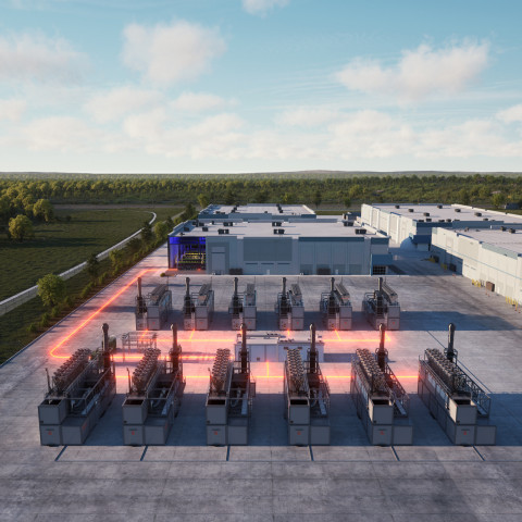 A rendering of modular data center infrastructure with co-located, behind-the-meter generation.