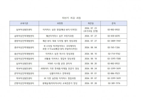 하반기 개강 과정 리스트