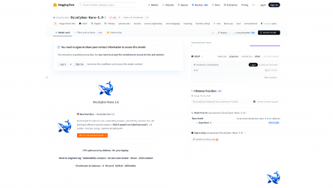 OrcaRouter의 허깅페이스 모델 카드 ‘orcarouter/OrcaCyber-Nano-1.0’ 화면