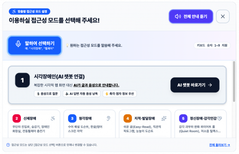 위케이션 문화예술 안내 플랫폼의 개발 중 MVP 화면. 이용자가 필요한 접근성 안내 방식을 선택하는 화면 구성을 보여준다(제공=위케이션)