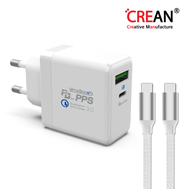 크레앙 울트라부스트 65W GaN PD 고속 충전기 X3 화이트( USB-C to USB-C 케이블 포함)