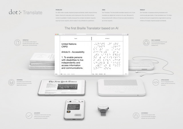 공익광고 부문 ‘올해의 그랑프리’ AI 기반 최초의 점자 번역기, 닷 트랜스레이트(Dot Translate. The First Braille Translator Based on AI.)