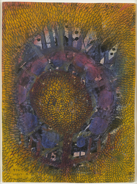 쿠사마 야요이의 리틀 플라워(Little Flower), 1952, 종이에 과슈, 파스텔, 잉크, 펜으로 작업, 11.5 x 8.5인치