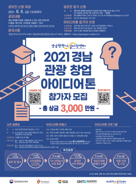‘2021 경남 관광 창업 아이디어톤’ 공모 포스터