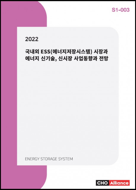 씨에치오 얼라이언스가 ‘2022년 국내외 ESS 에너지저장시스템 시장과 에너지 신기술, 신시장 사업동향과 전망’ 보고서를 발간했다