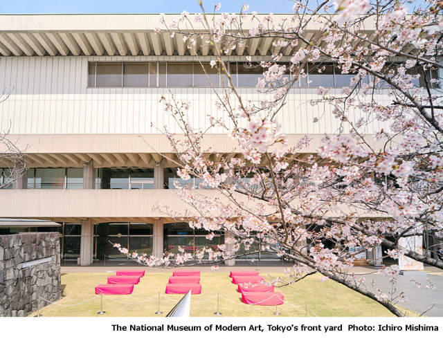 주변의 벚꽃을 감상하며 도쿄에서의 특별한 봄을 즐길 수 있는 도쿄국립근대미술관 앞 정원의 모습