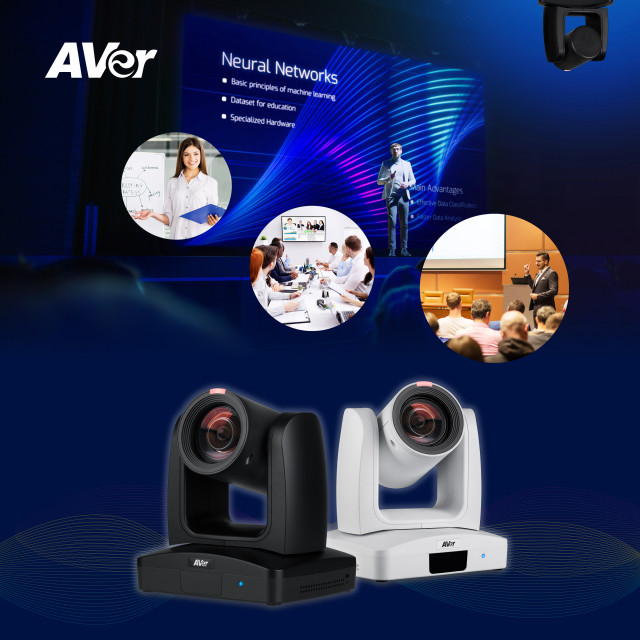 AVer의 PTZ 카메라는 별도의 액세서리 없이 얼굴과 움직임을 인식해 화자를 추적하며 광학 렌즈를 통해 품질 높은 이미지를 전송할 수 있다