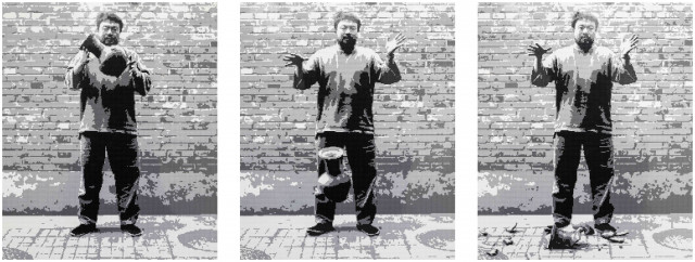 Dropping a Han Dynasty Urn, Triptych: 230 x 192 cm x 3p, LEGO bricks mounted on aluminum, 2015 (Edition 2 of 30 + 2AP)