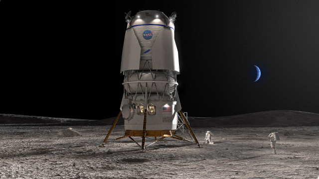 NASA의 아르테미스 프로그램의 하나로 우주비행사들을 달로 복귀시킬 블루 오리진의 블루 문 착륙선의 이미지. 사진: 블루 오리진