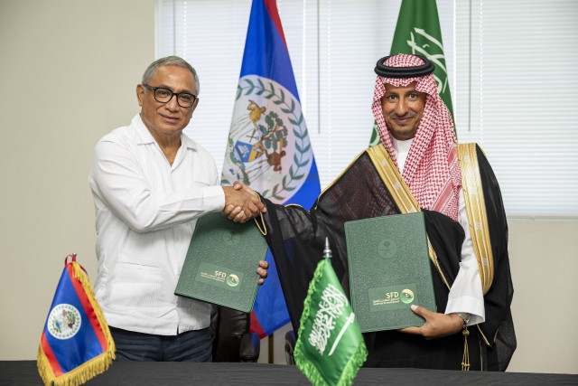 Image (from left to right): The Prime Minister of Belize, Hon. John Briceño & The Saudi Fund for Dev...