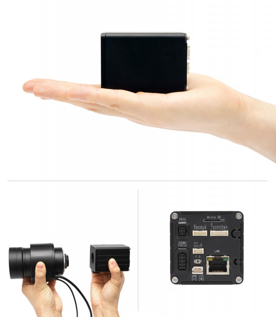 (왼쪽) 렌즈 변경 가능한 CS 마운트, (오른쪽) microSD 슬롯, DI/DO 등 다양한 입출력 지원 단자