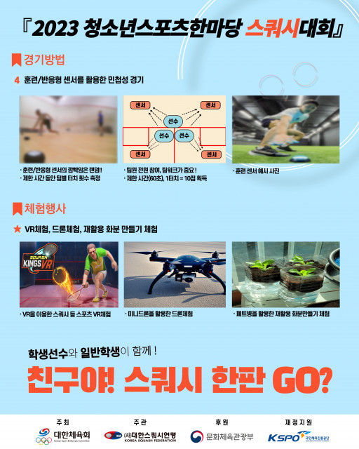 2023 청소년스포츠한마당 스쿼시대회 경기방법&체험행사 포스터