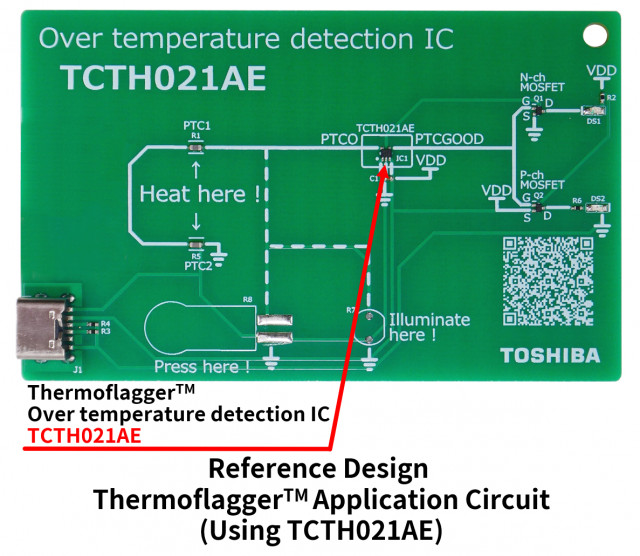 Toshiba: Thermoflagger(TM) Over-temperature Detection IC Application Circuit (TCTH021AE/Push-Pull ve...