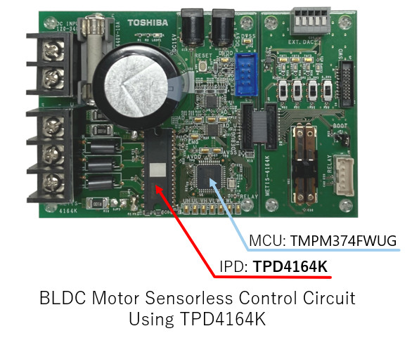 Toshiba: a reference design for BLDC motor sensorless control circuit using the new product. (Photo:...