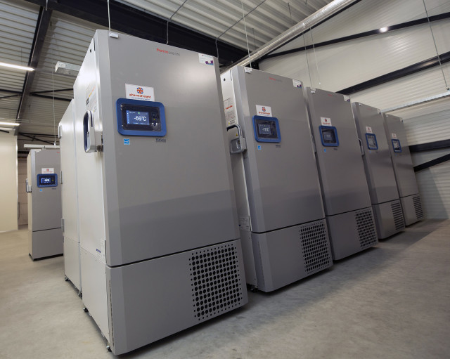 Ultra-low temperature freezer farm units at Mach 2 Pharmafreight’s Netherlands facility. (Photo: Bus...