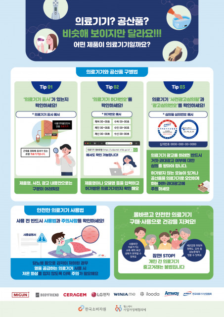 ‘의료기기 안전정보 포스터’. 한국소비자원과 한국의료기기산업협회, 헬스케어 사업자정례협의체 7개사와 함께 의료기기 안전 사용 캠페인을 진행했다