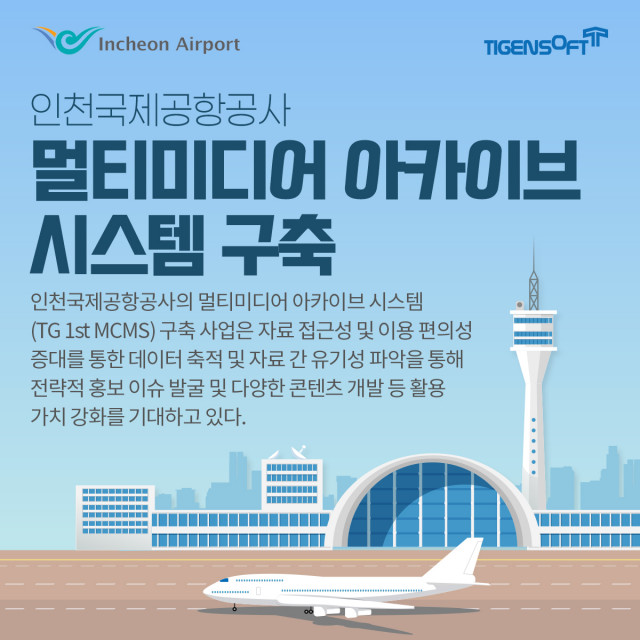 티젠소프트가 인천국제공항공사에 멀티미디어 아카이브 시스템(TG 1st MCMS Archive)을 구축했다
