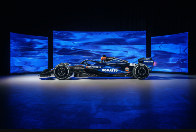 Komatsu’s logo and branding will feature prominently on the 2024 Williams Racing livery, as well as the team’s overalls and kit, during the upcoming Formula One season. (Photo: Business Wire)